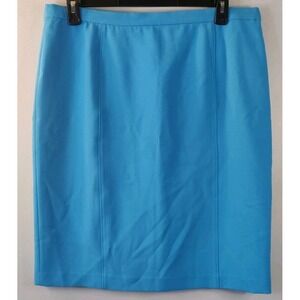 Black Label by Evan Picone Pencil Skirt Lined Back Slit Teal Blue Size 14 Vtg